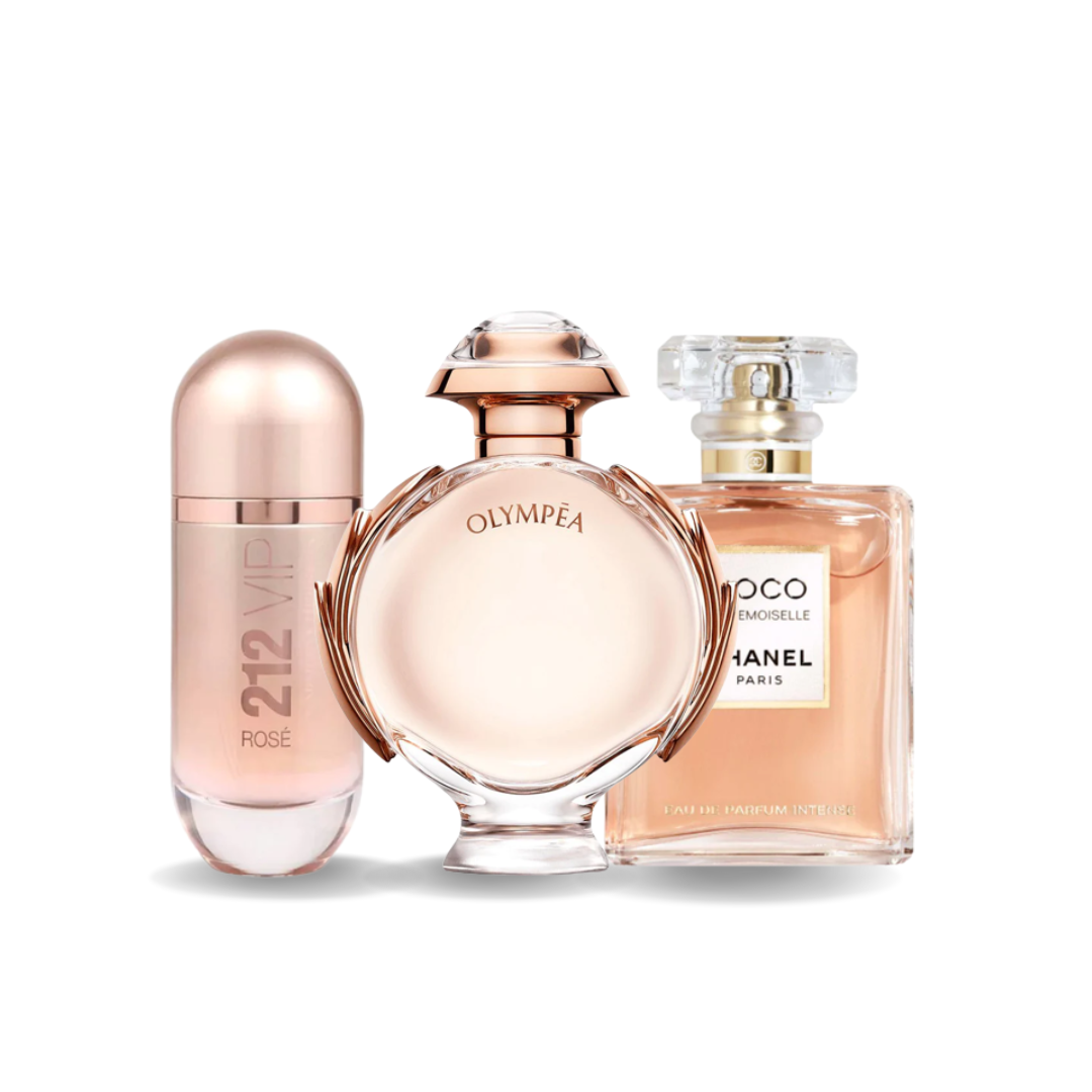 Coffret de 3 Parfums - 212 VIP Rosé Carolina Herrera, Olympéa Paco Rabanne e Coco Mademoiselle Chanel